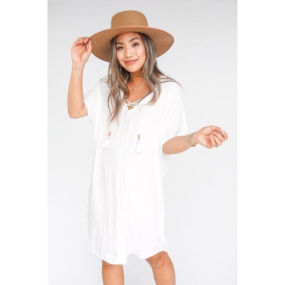 Bobi Ivory Lace up Front Tunic Dress New Women's Mini Boho Coverup - Picture 8 of 8